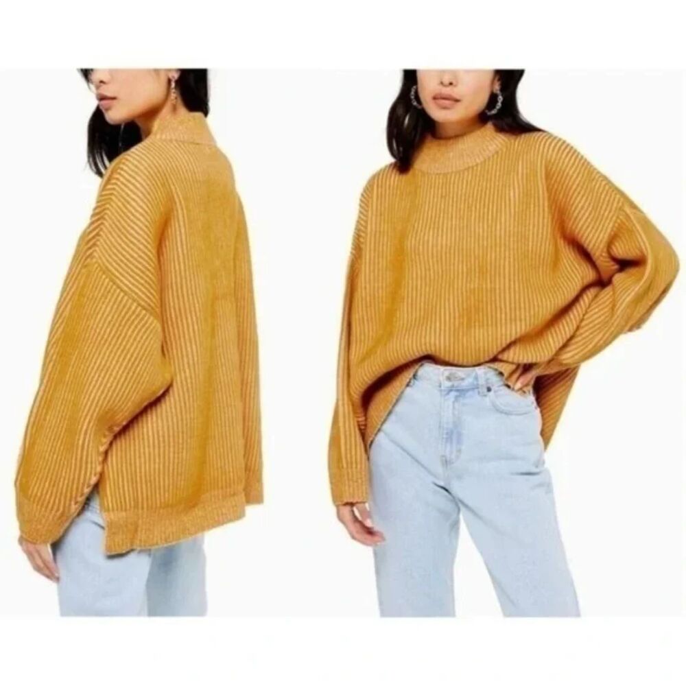 NWT Topshop Mock Neck Ribbed Sweater Marigold Women's M (8-10)‎